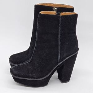 Michael Kors Y2K Black Suede Platform Boots 7M Chunky Heel Square Indie Grunge